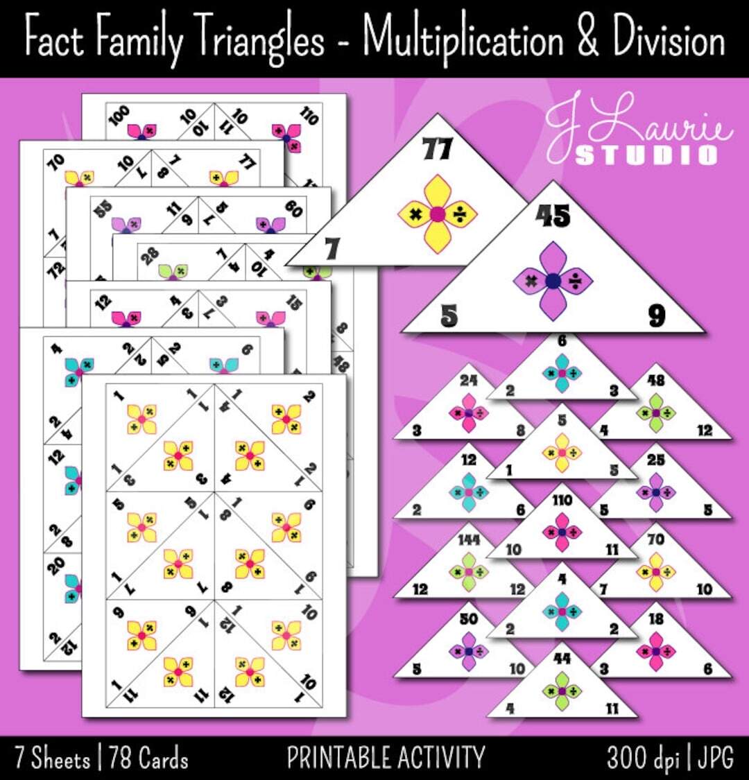 Fact Family Traingles multiplication division math Flashcards education teachers math Printables learning flash Cards instant Download Etsy