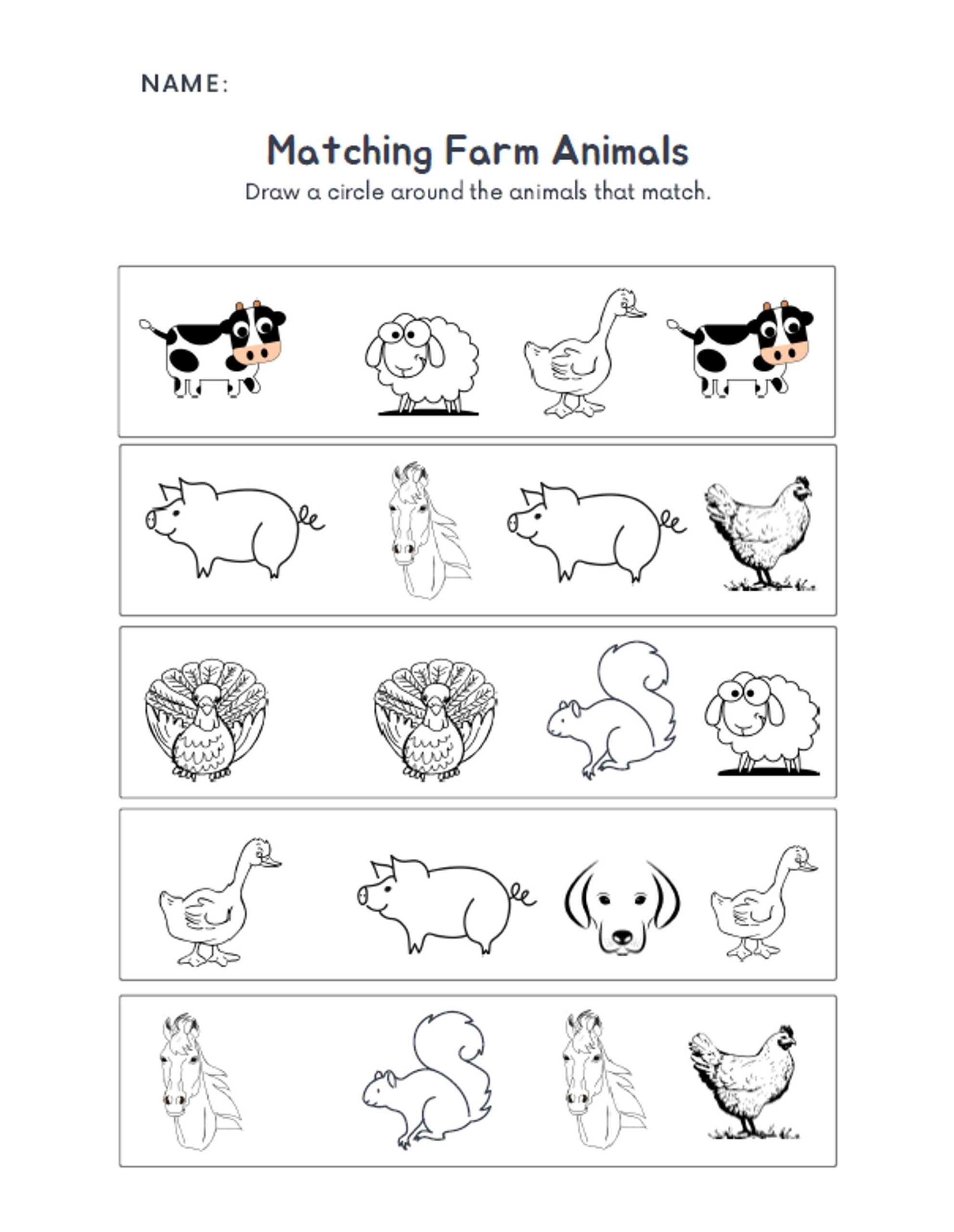 Farm Animals Worksheets Etsy The Animals On The Farm Worksheet Color Match Super Simple