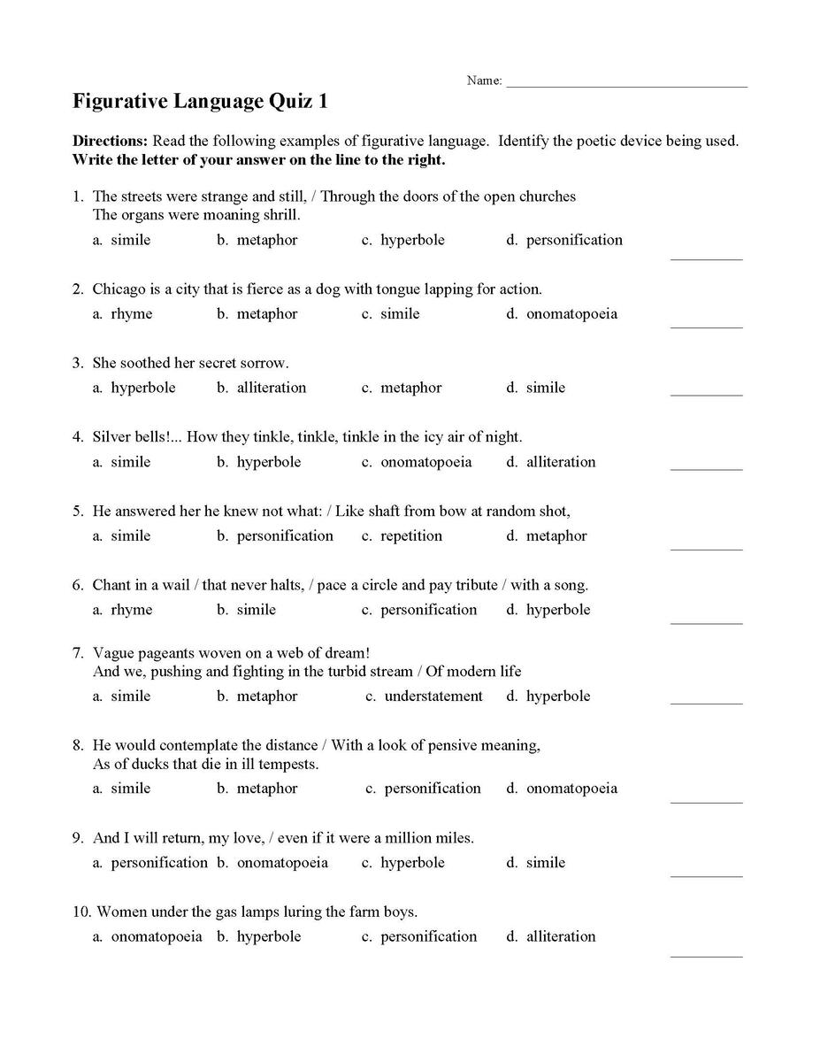 Figurative Language Quiz 1 Reading Activity Figurative Language Quiz 1 Reading Activity