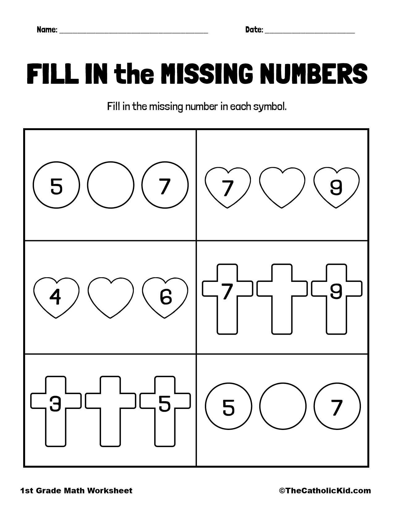 Find The Missing Number 1st Grade Math Worksheet Catholic Themed Find The Missing Numbers Math Worksheets MathsDiary
