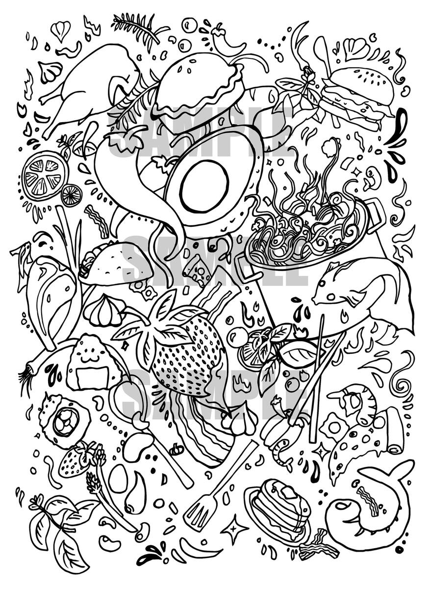 Foodle Adult Coloring Page 9 Etsy Foodle Adult Coloring Page 9 Etsy