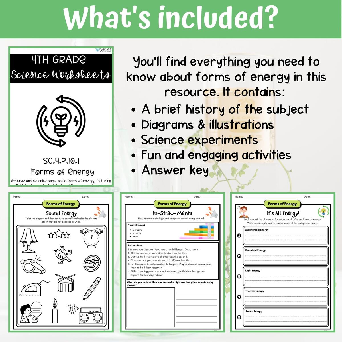 Forms Of Energy Activity Answer Key 4th Grade Physical Science Classful