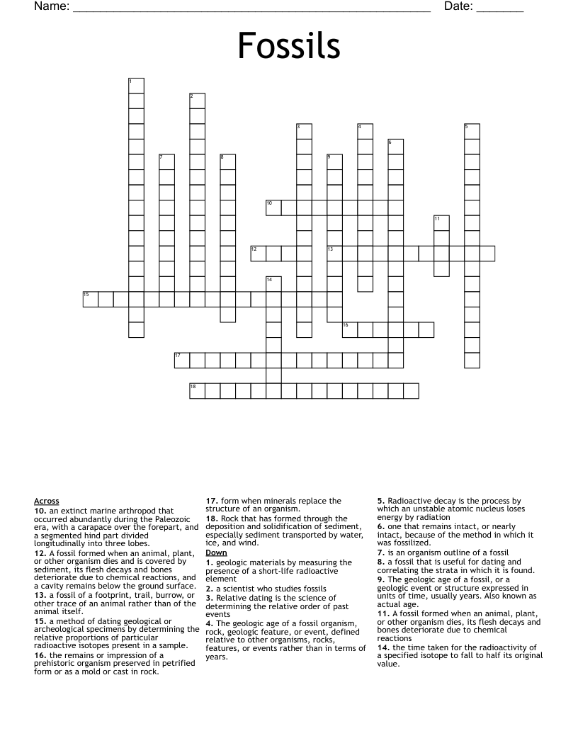 Fossils Crossword WordMint Fossils Crossword WordMint