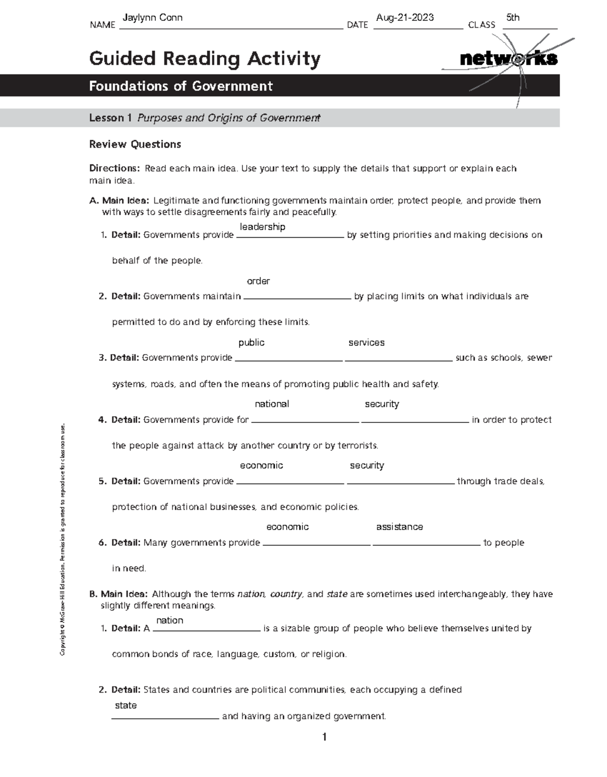 Foundations Of Government Guided Reading Activity History Studocu