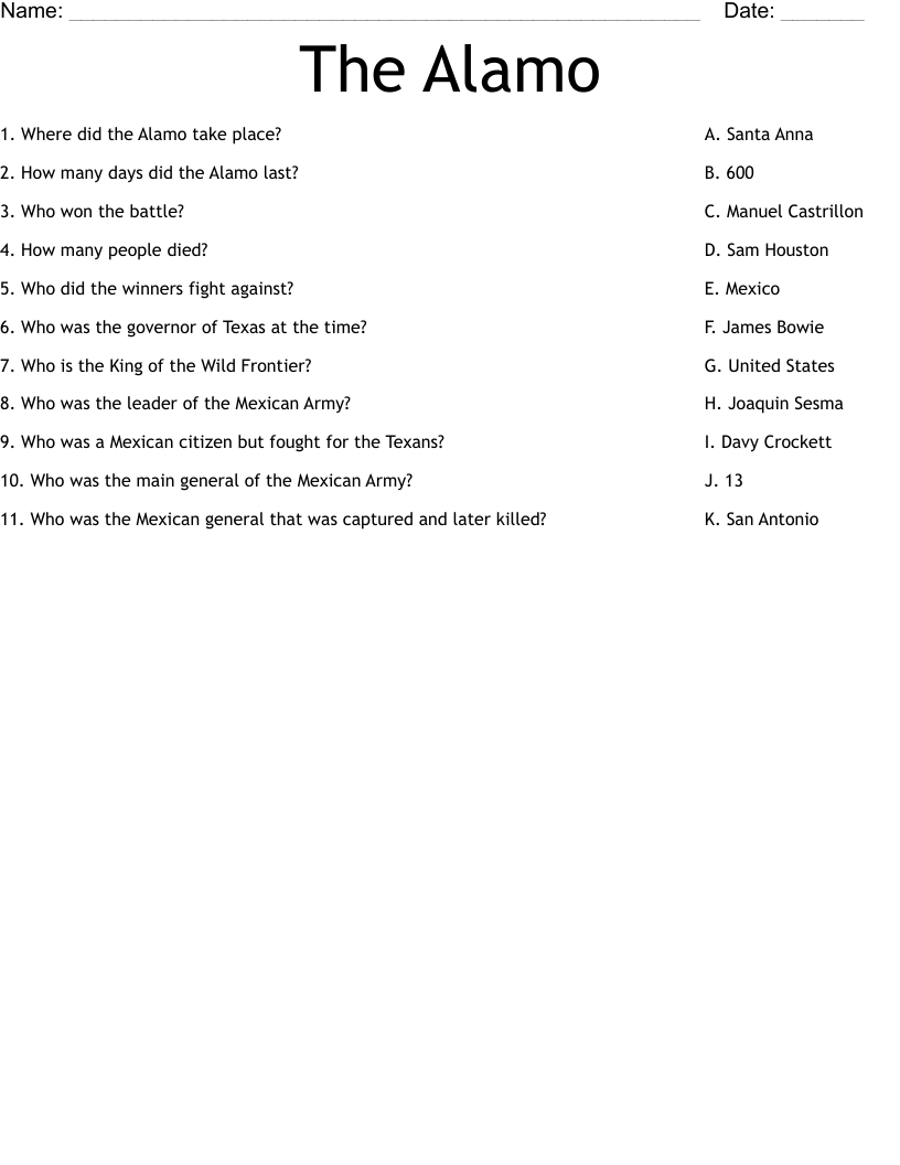 Fourth Grade Battle Of The Alamo Reading Comprehension Activity Worksheets Library ALAMO Texas History Reading Comprehension Worksheets Made By Teachers