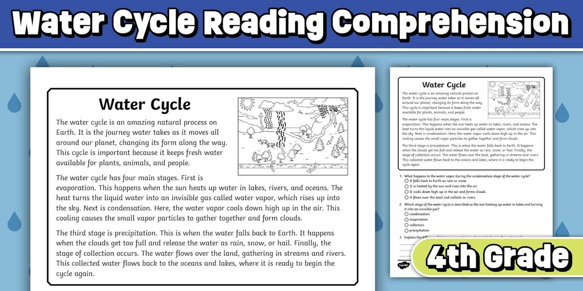 Fourth Grade Water Cycle Reading Comprehension Worksheet Printable Water Cycle Worksheet For Kids SKOOLGO