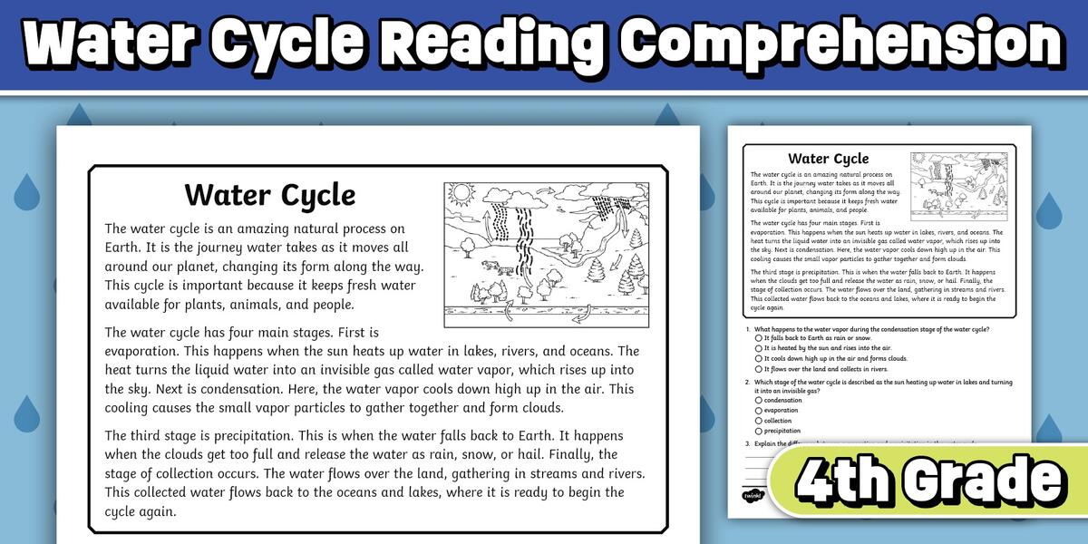 Fourth Grade Water Cycle Reading Comprehension Worksheet Fourth Grade Water Cycle Reading Comprehension Worksheet