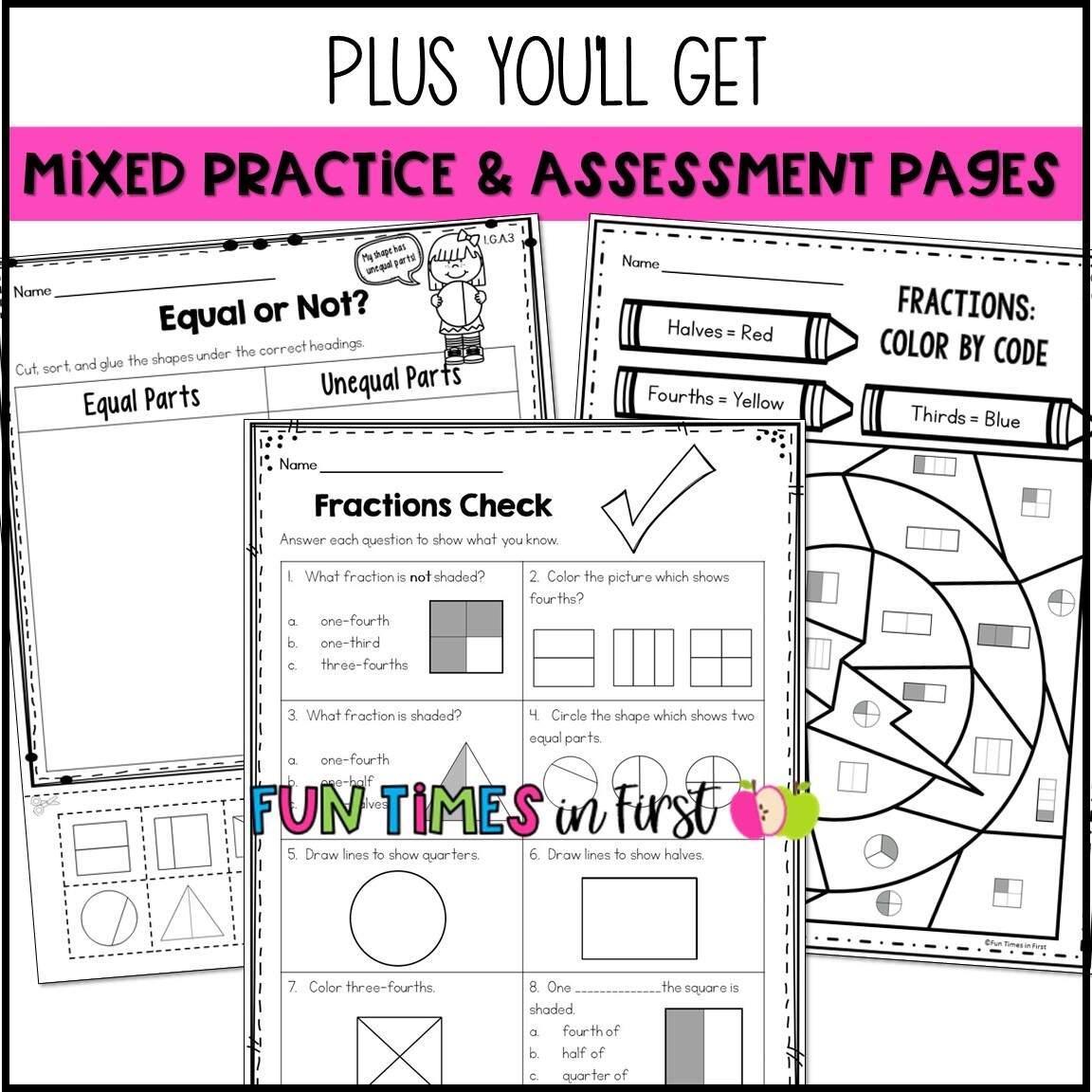 Fractions And Equal Parts Halves Fourths And Thirds No Prep Worksheets For 1st Grade Classful Fractions And Equal Parts Halves Fourths And Thirds No Prep Worksheets For 1st Grade Classful