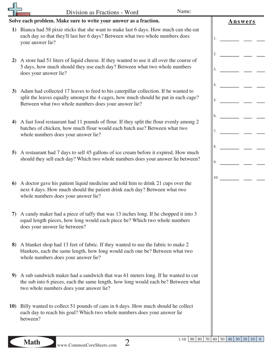 Fractions As Division Word Problems 5 NF 3 Charis Shattuck Library Formative 70 Dividing Fractions By Fractions Word Problems 5th Grade Worksheets Library