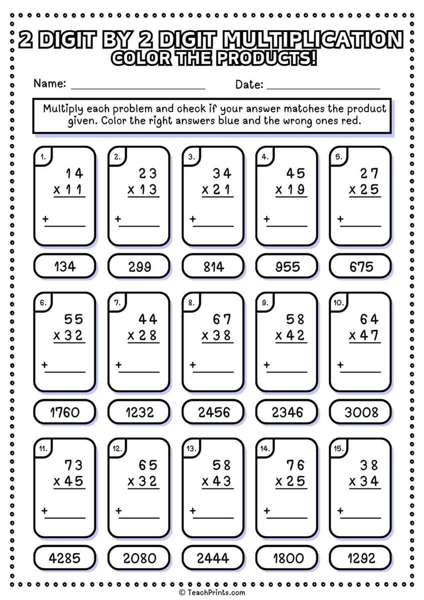 Double Digit Multiplication Worksheets 4th Grade