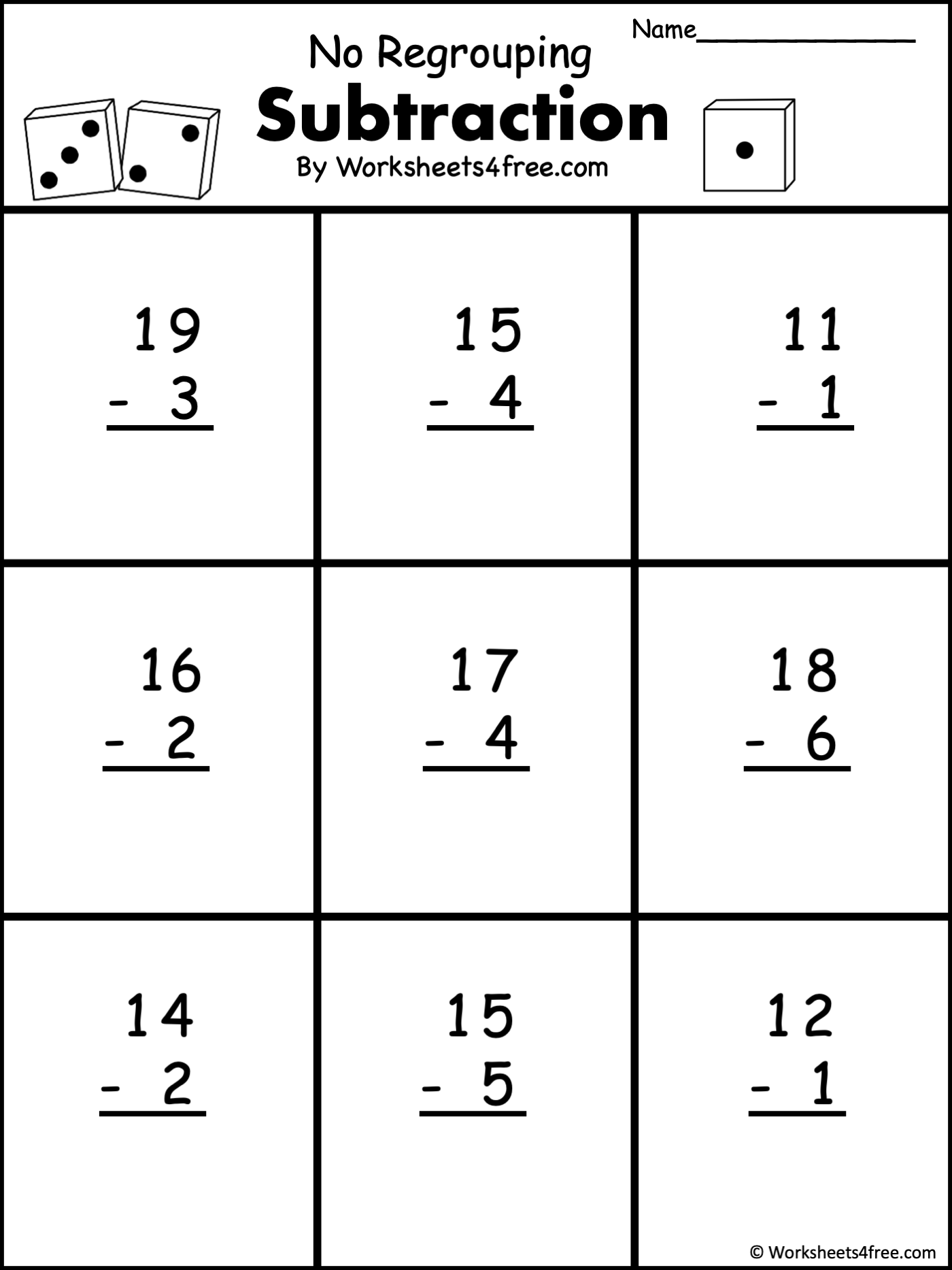 Triple Digit Subtraction Without Regrouping K12 Math Worksheets