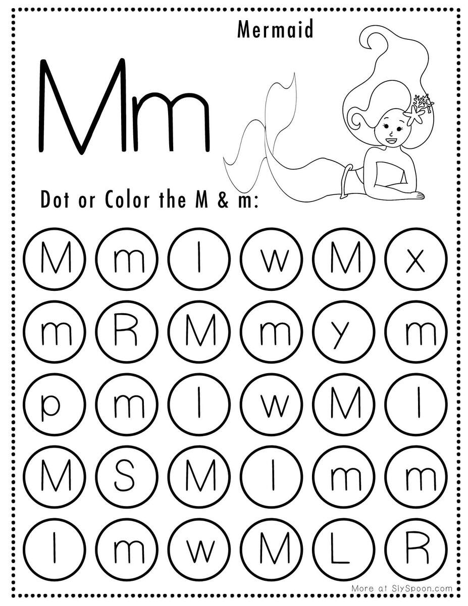 Free Alphabet Do A Dot Printables Worksheets Letter M Mermaid Themed Sly Spoon Letter M Preschool Printables Preschool Mom