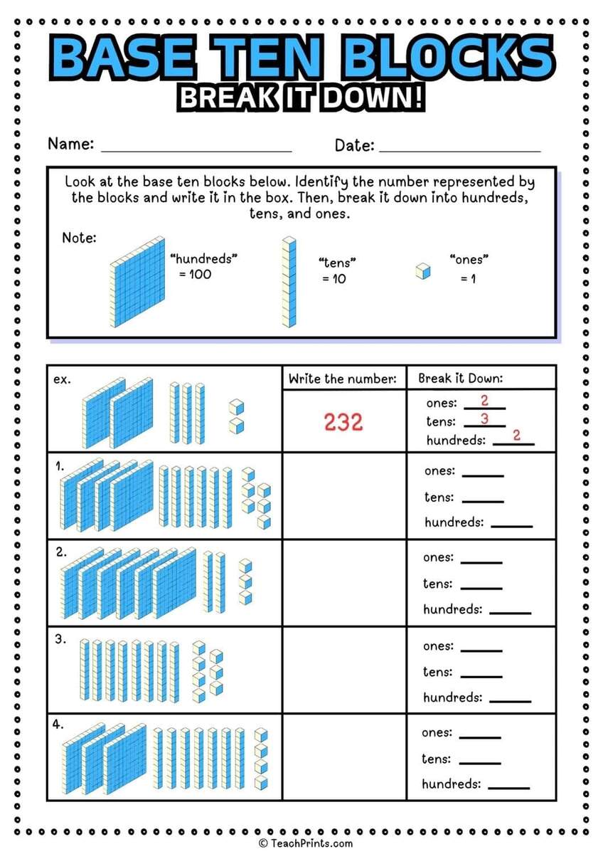 Free Base Ten Blocks Worksheets Teach Prints Base 10 Blocks Place Value Worksheet By Teach Simple