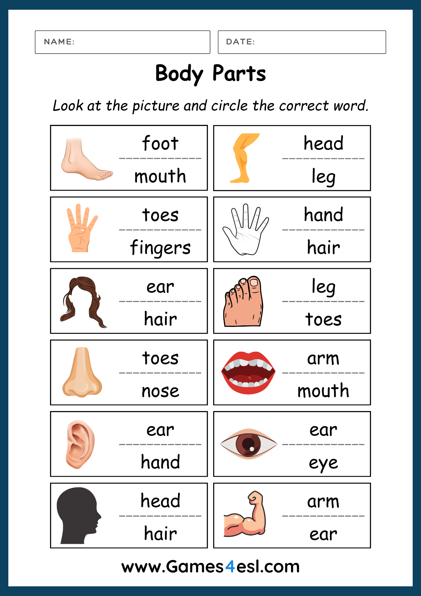 PARTS OF THE BODY ESL Worksheet By Sandramendoza