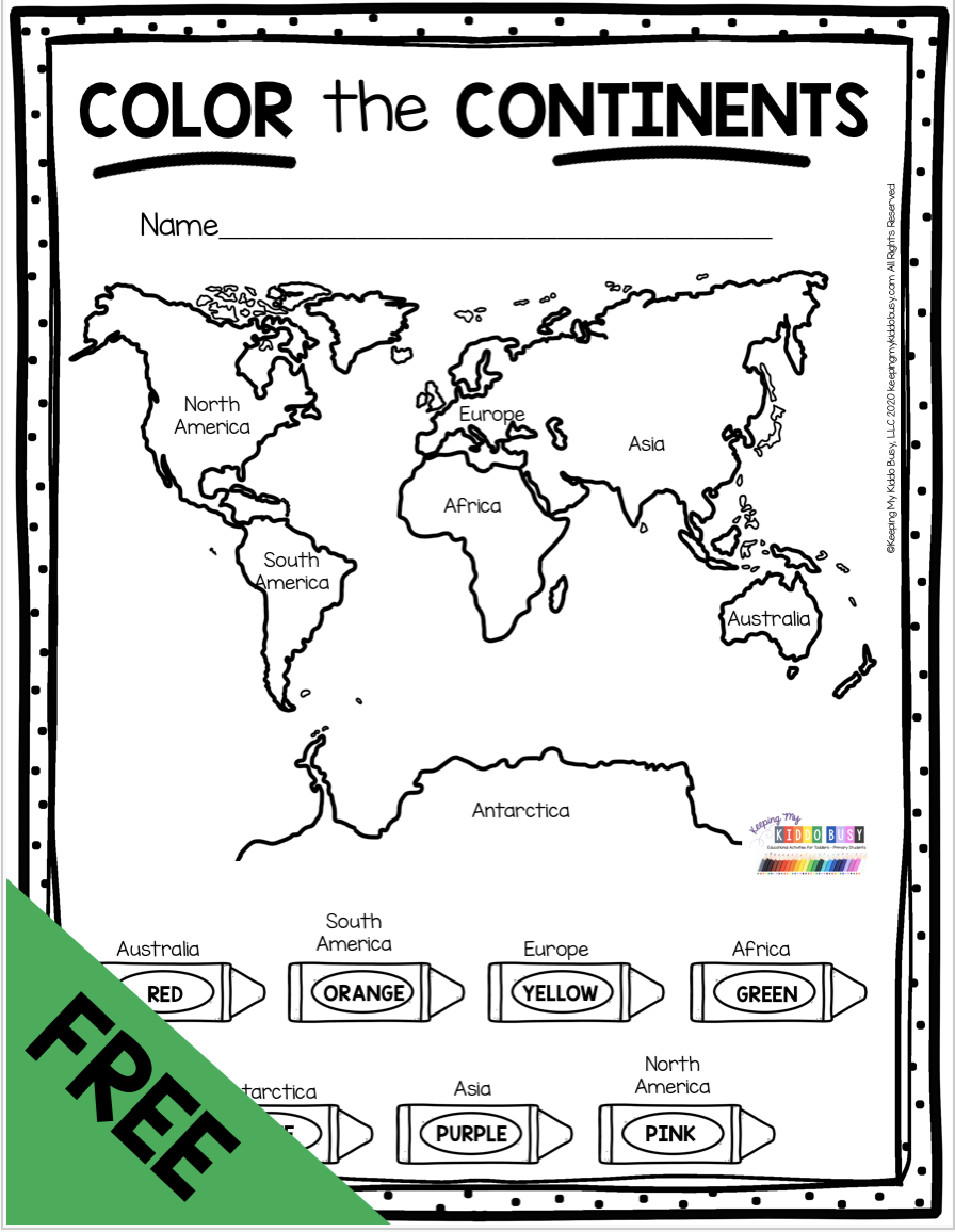 FREE Color The 7 Continents All About Earth And Maps For Kindergarten And First Grade Activities FREE Color The 7 Continents All About Earth And Maps For Kindergarten And First Grade Activities