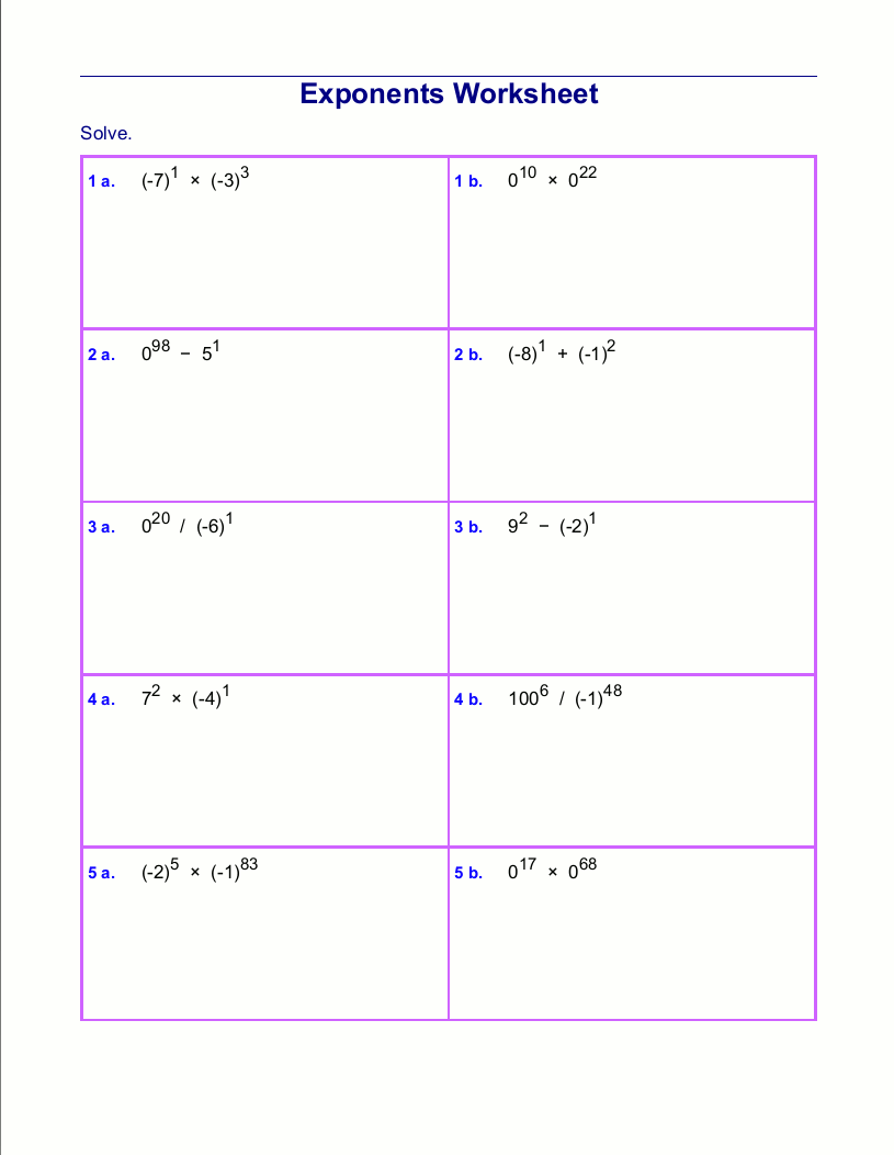 Free Exponents Worksheets Free Exponents Worksheets