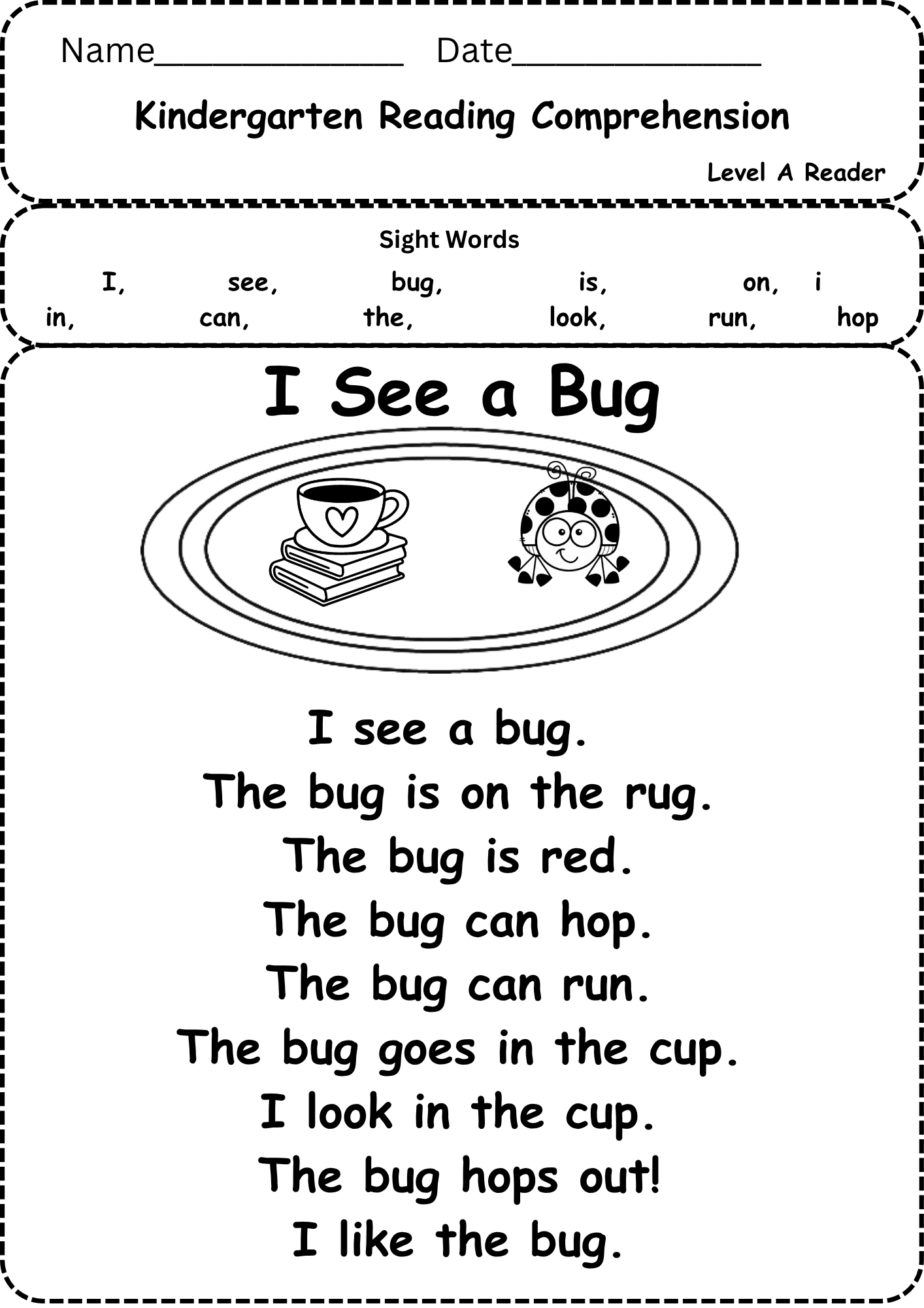 Free Kindergarten Reading Comprehension Worksheet Level A Reading Comprehension Passage For Kindergarten Level A Basic Level Free