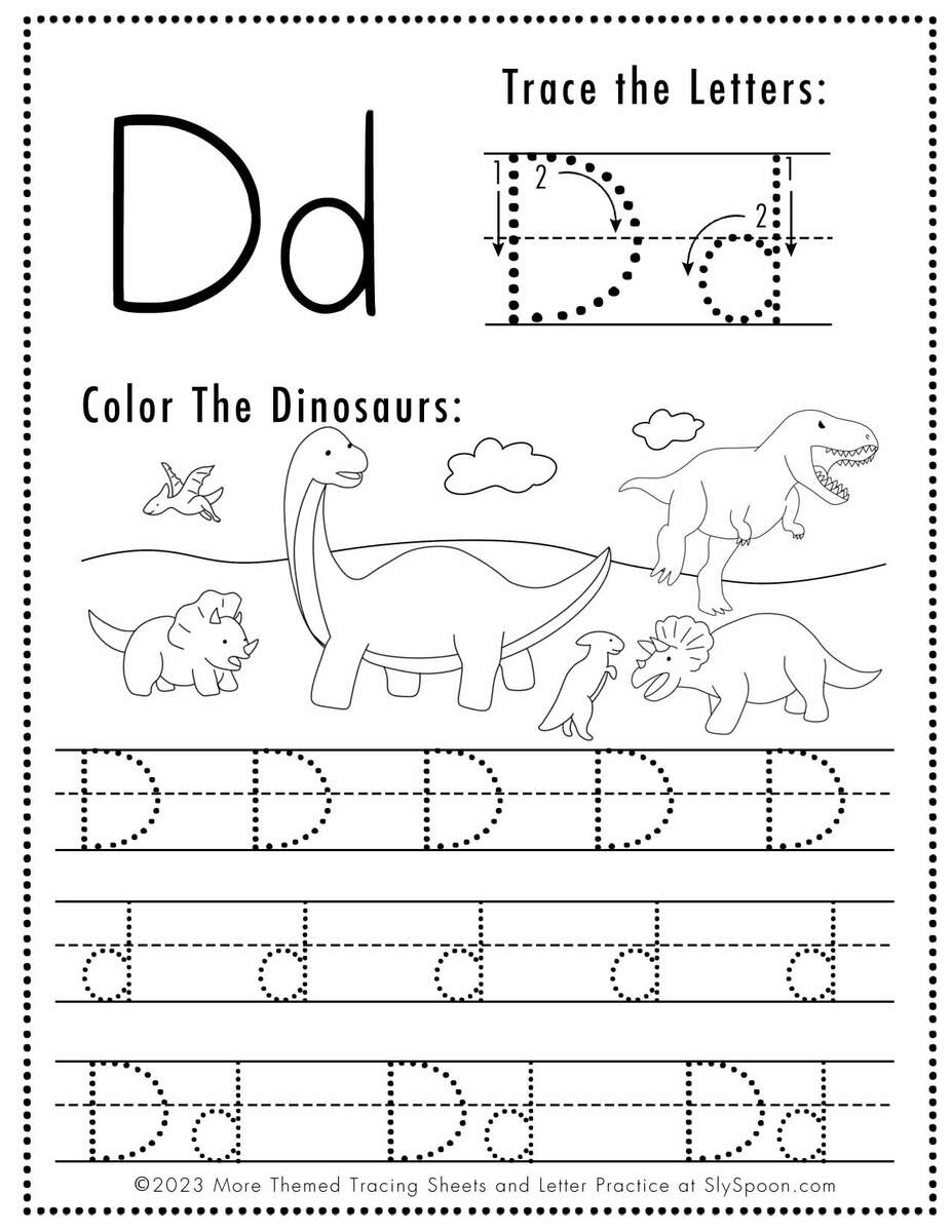 Free Letter D Tracing Worksheet Printable Dinosaur Themed Sly Spoon Free Letter D Tracing Worksheet Printable Dinosaur Themed Sly Spoon