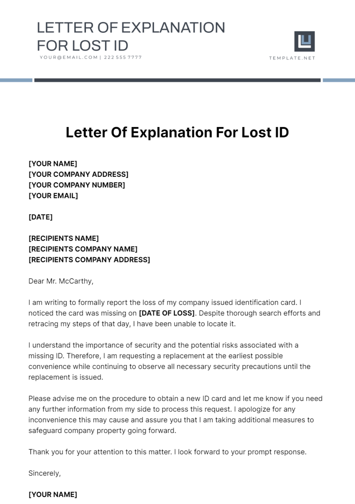 Free Letter Of Explanation For Lost ID Template To Edit Online