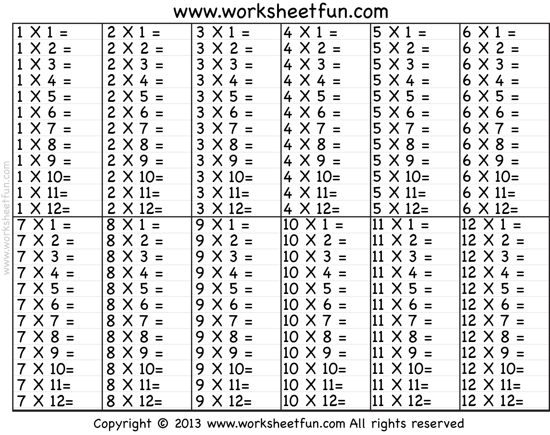 Free Multiplication Tables 1 12 Worksheet Download Free Multiplication Tables 1 12 Worksheet Png Images Free Worksheets On Clipart Library