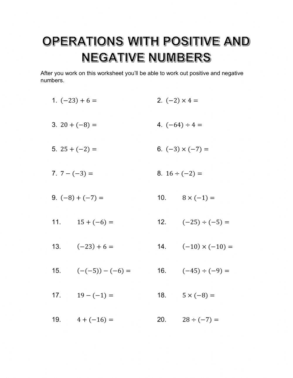 Free Operations With Signed Numbers Worksheet Download Free Operations With Signed Numbers Worksheet Png Images Free Worksheets On Clipart Library Adding Positive And Negative Numbers