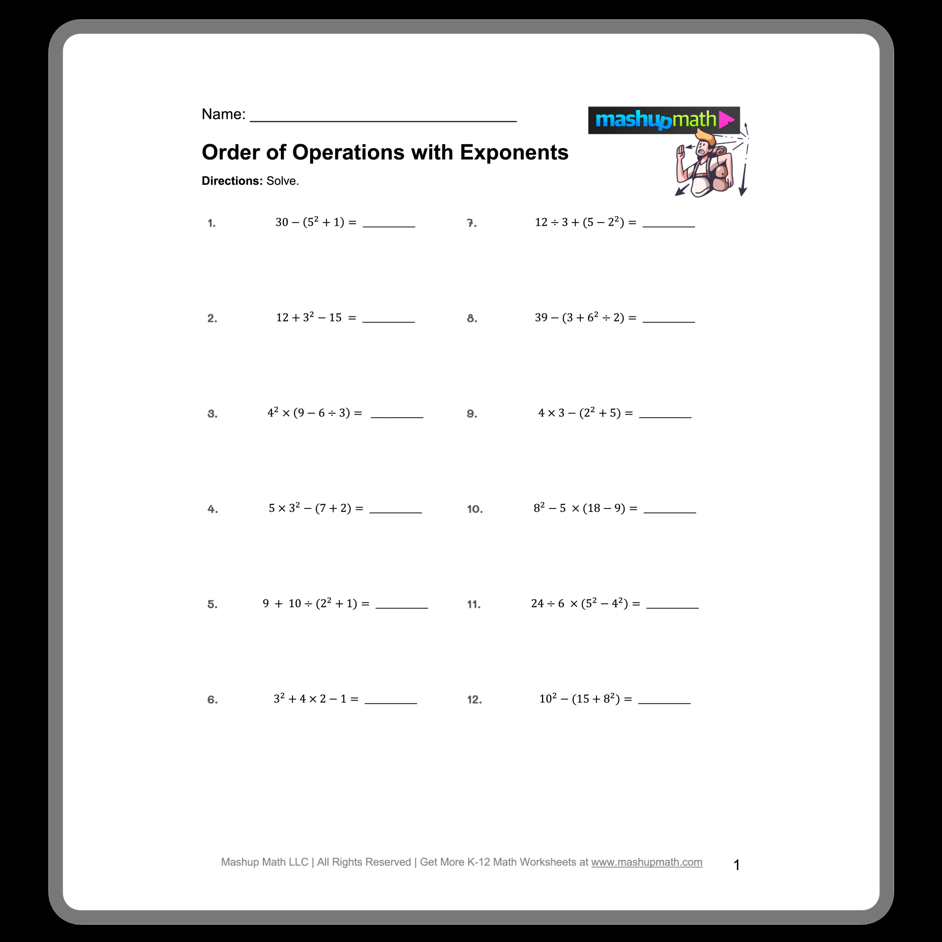 Free Order Of Operations Worksheet Library With Answers Mashup Math Order Of Operations Practice Worksheet Worksheets Worksheets
