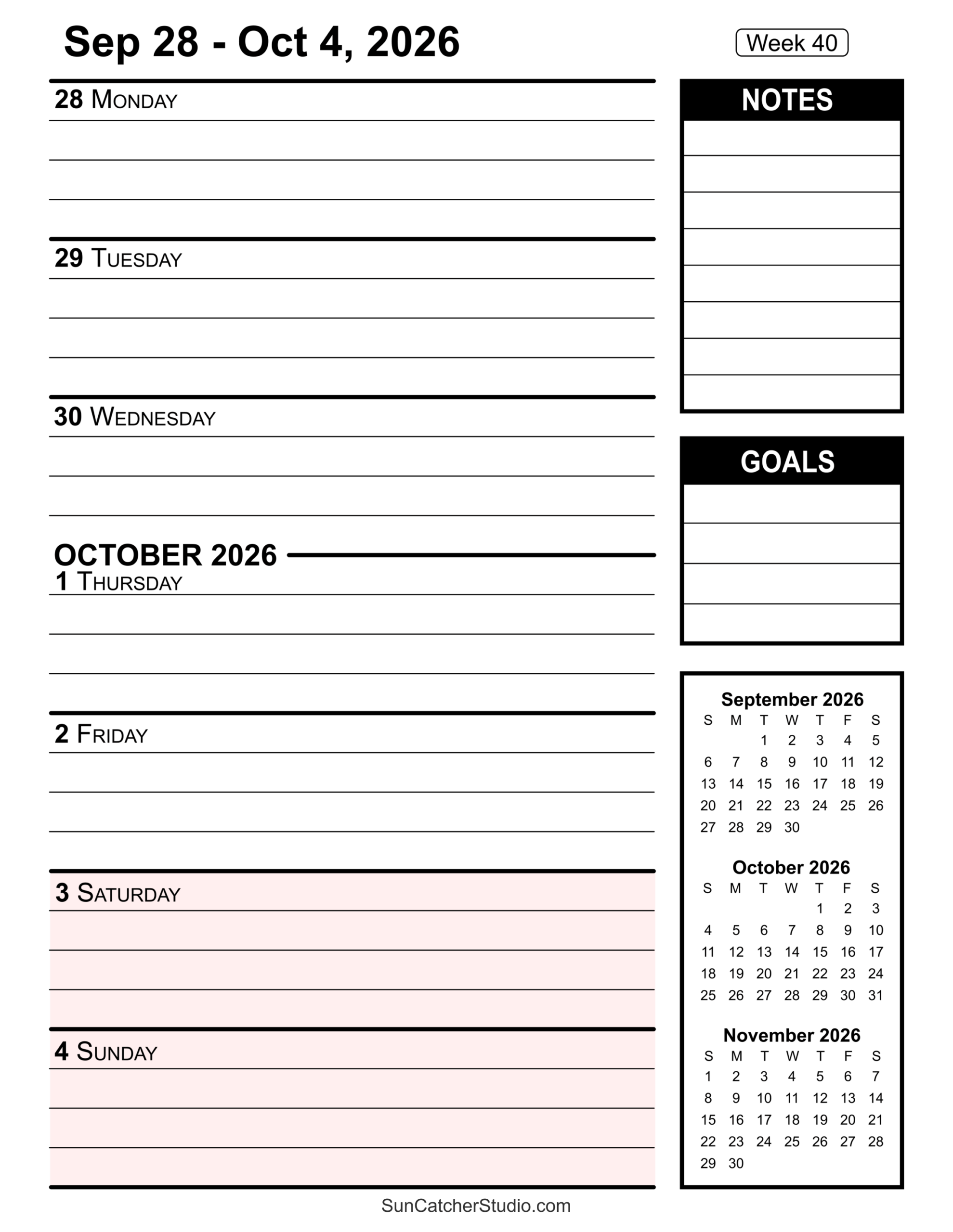 Free Printable 2026 Weekly Calendars For Easy Planning Free Printables Lettering SVG Files Tools Apps