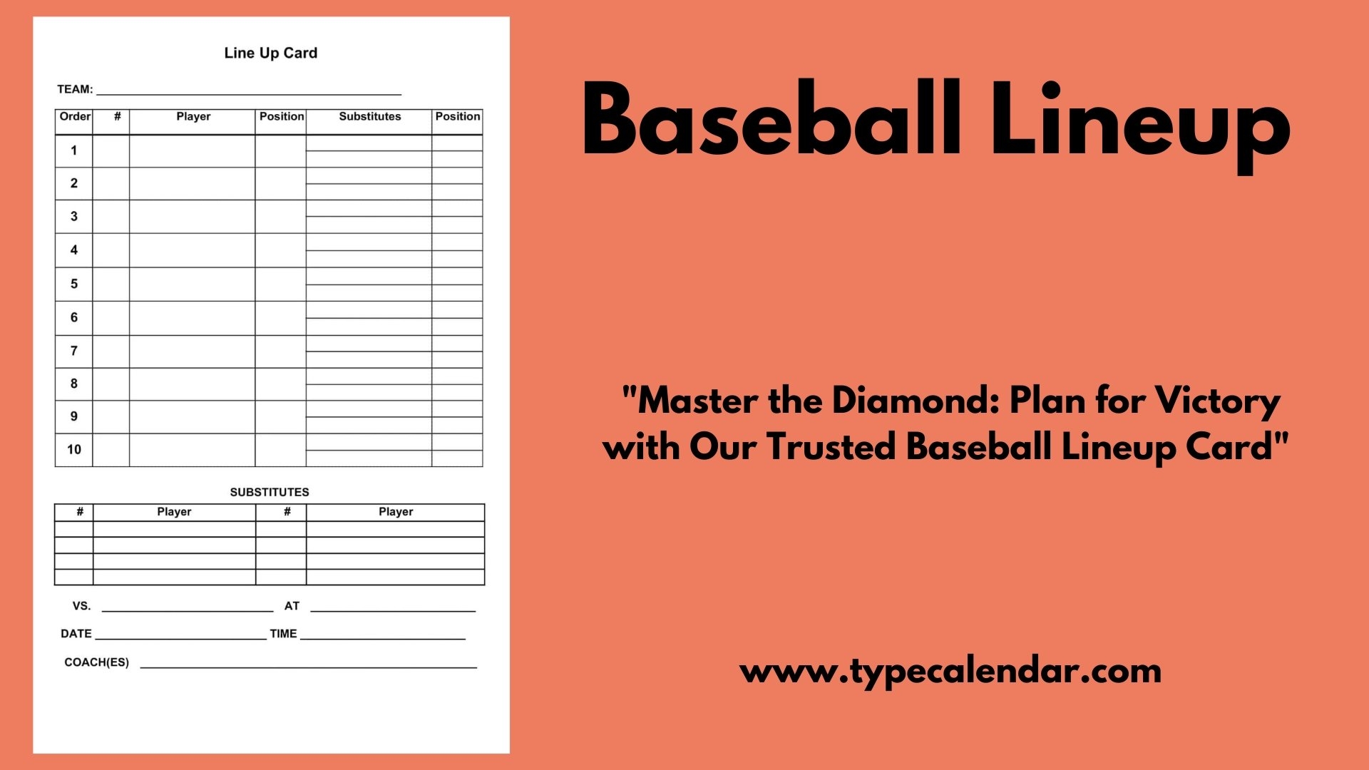 Baseball Game Day Lineup Form Printable PDF Instant Digital Download Etsy