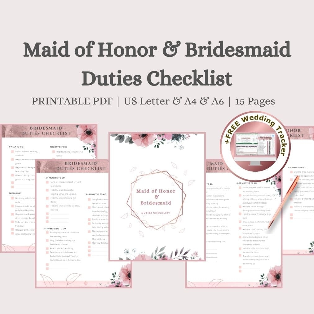 Free Printable Matron Of Honor Planner Printable Rose Gold Maid Of Honor Bridesmaid Duties Checklist