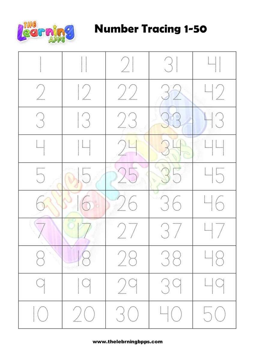 Free Printable Number Tracing 1 50 Worksheet For Kids Free Printable Number Tracing 1 50 Worksheet For Kids