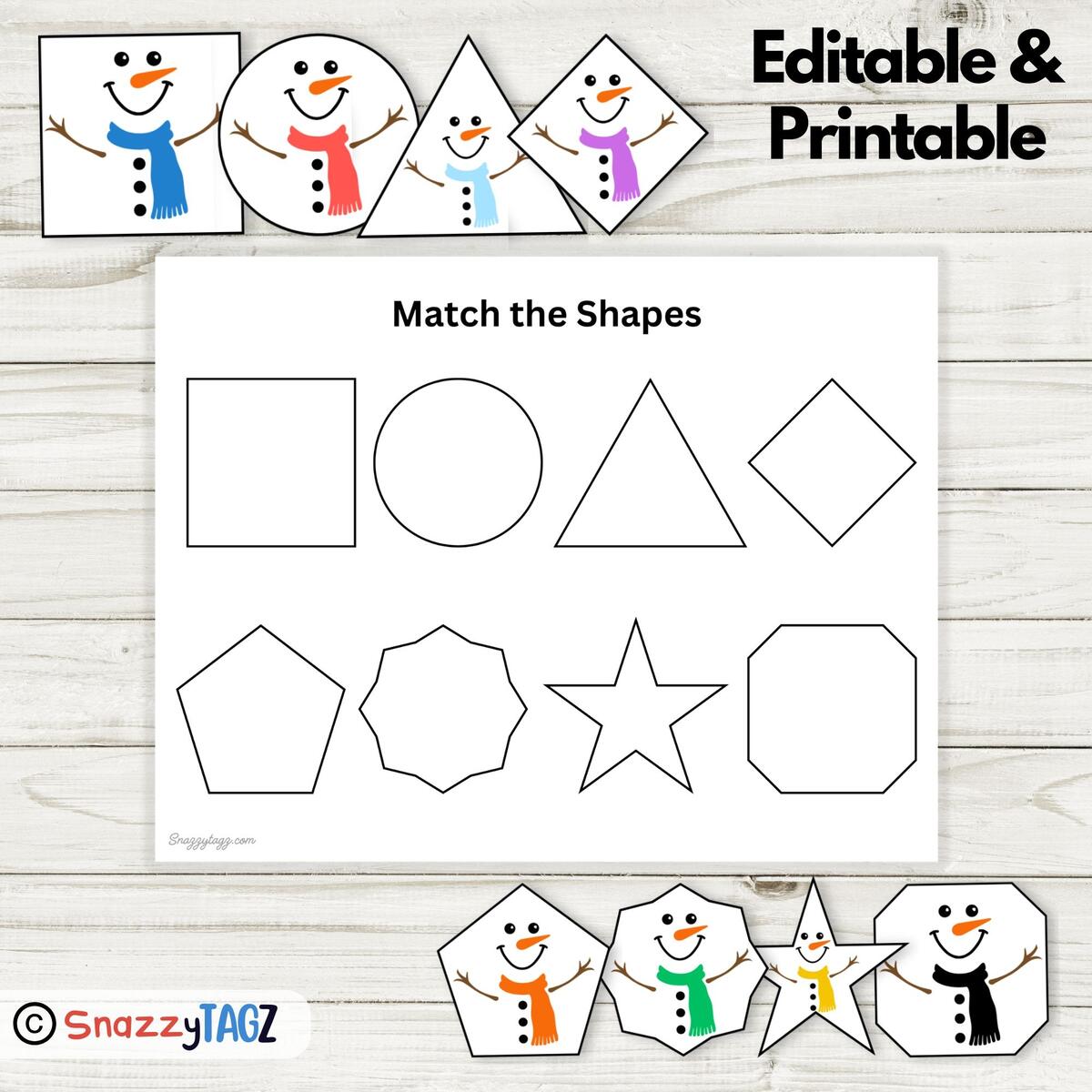 Free Snowman 2D Shapes Matching Activity For Kids Winter Busy Book File Folder Games Made By Teachers
