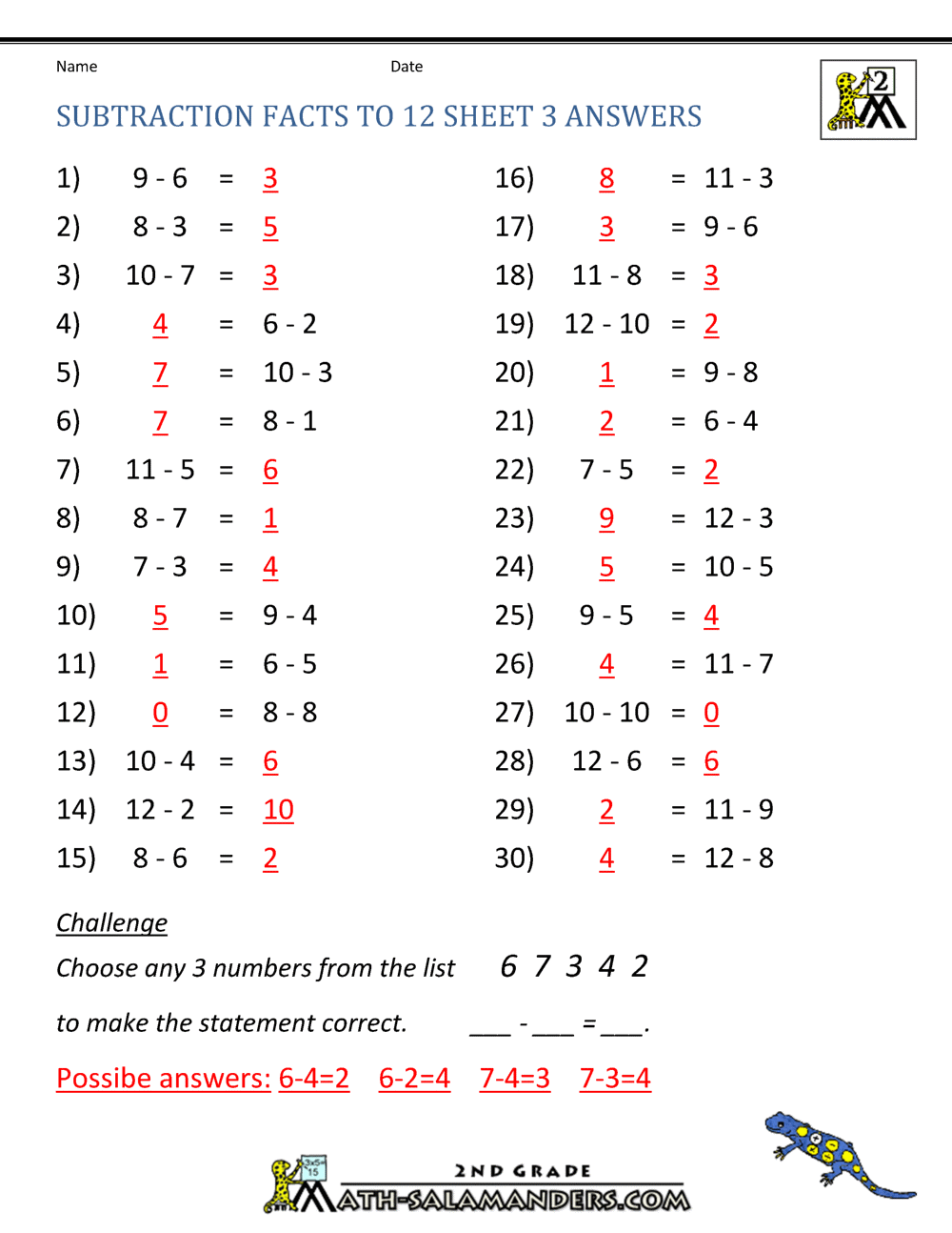 Free Subtraction Worksheets To 12 Free Subtraction Worksheets To 12