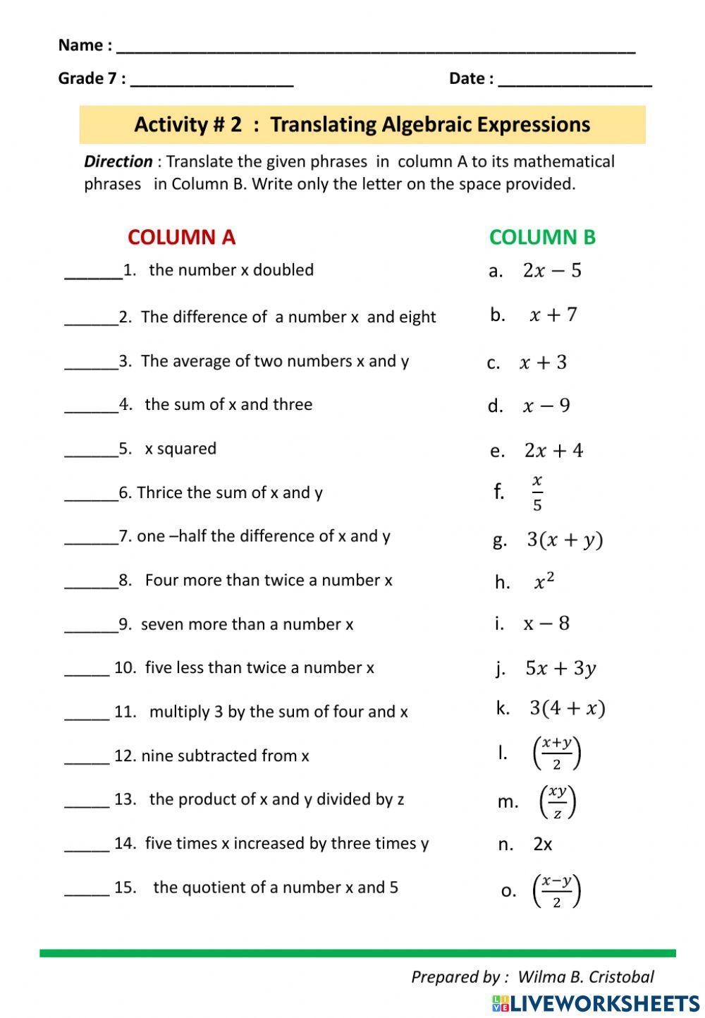 Free Translating Words Into Math Worksheet Download Free Translating Words Into Math Worksheet Png Images Free Worksheets On Clipart Library