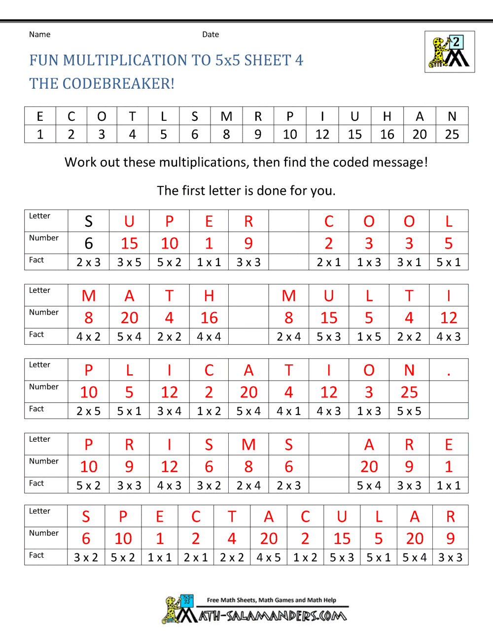 Fun Multiplication Worksheets To 10x10
