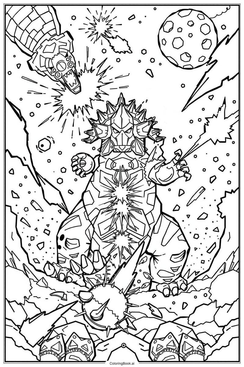 Godzilla Cosmic Space Battle 2 Coloring Page Free PDF PNG Printable