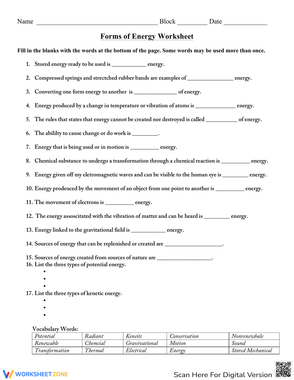 Grade 3 Forms Of Energy Worksheets Printable
