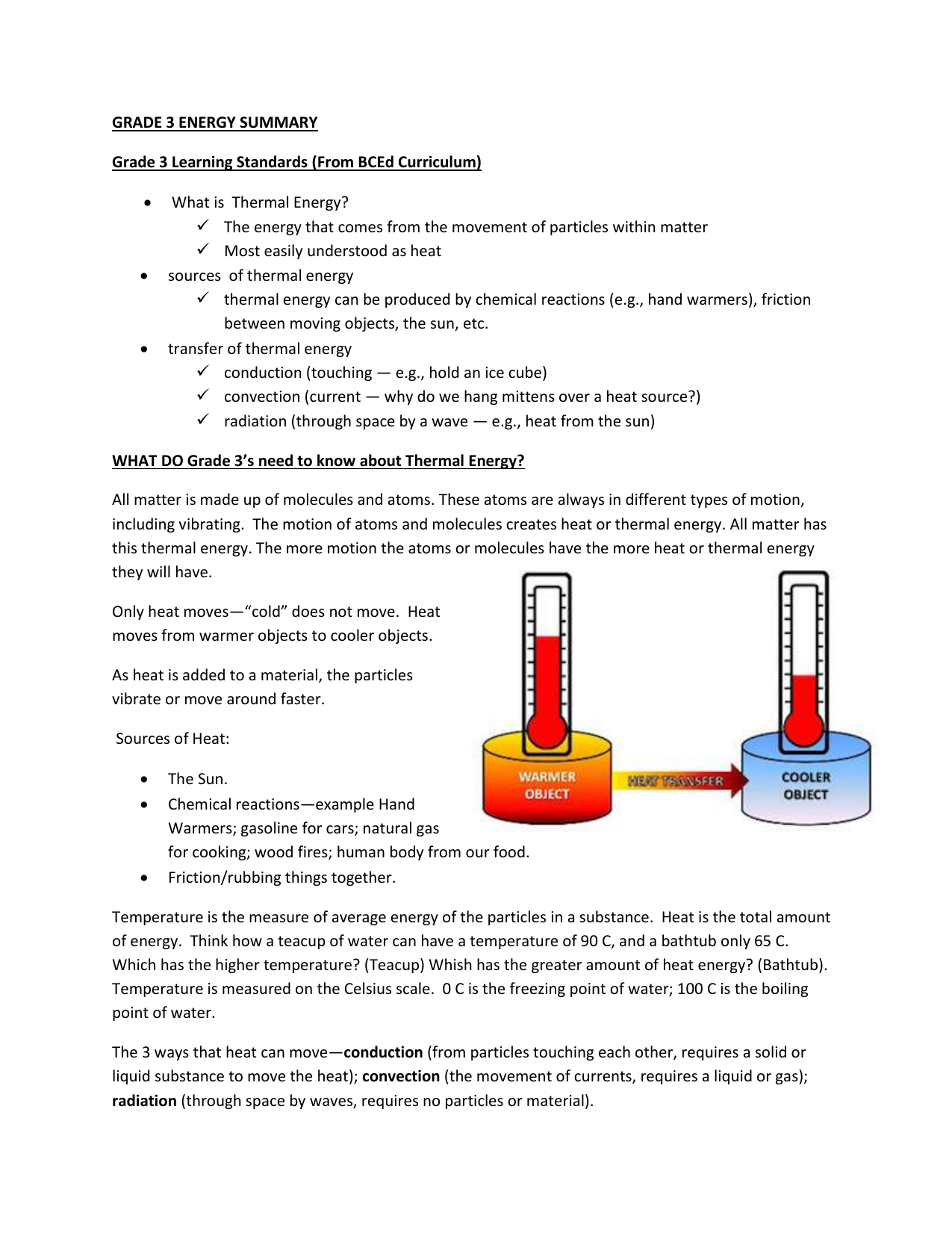 Grade 3 Thermal Energy Summary Grade 3 Thermal Energy Summary