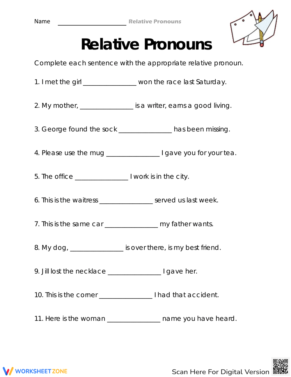 Grade 4 Relative Pronouns Worksheets Printable
