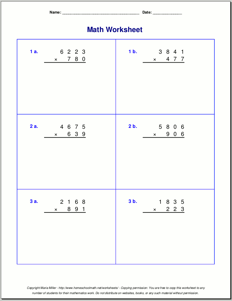 Grade 5 Multiplication Worksheets Math 3 Digit Multiplication PDF