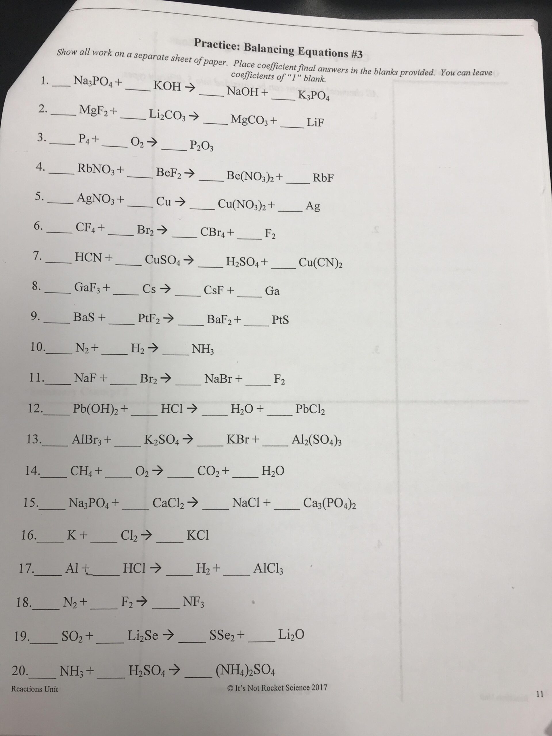 Grade 9 Physical Science Chemical Reactions Balancing Equations We Were Given This Worksheet In Physical Science And I M Stuck On How To Balance Them I M Not Sure How The Coefficients For The Grade 9 Physical Science Chemical Reactions Balancing Equations We Were Given This Worksheet In Physical Science And I M Stuck On How To Balance Them I M Not Sure How The Coefficients For The