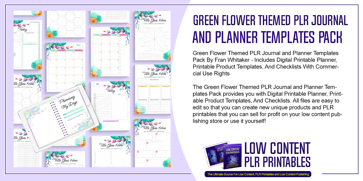 Green Flower Themed PLR Journal And Planner Templates Pack Green Flower Themed PLR Journal And Planner Templates Pack