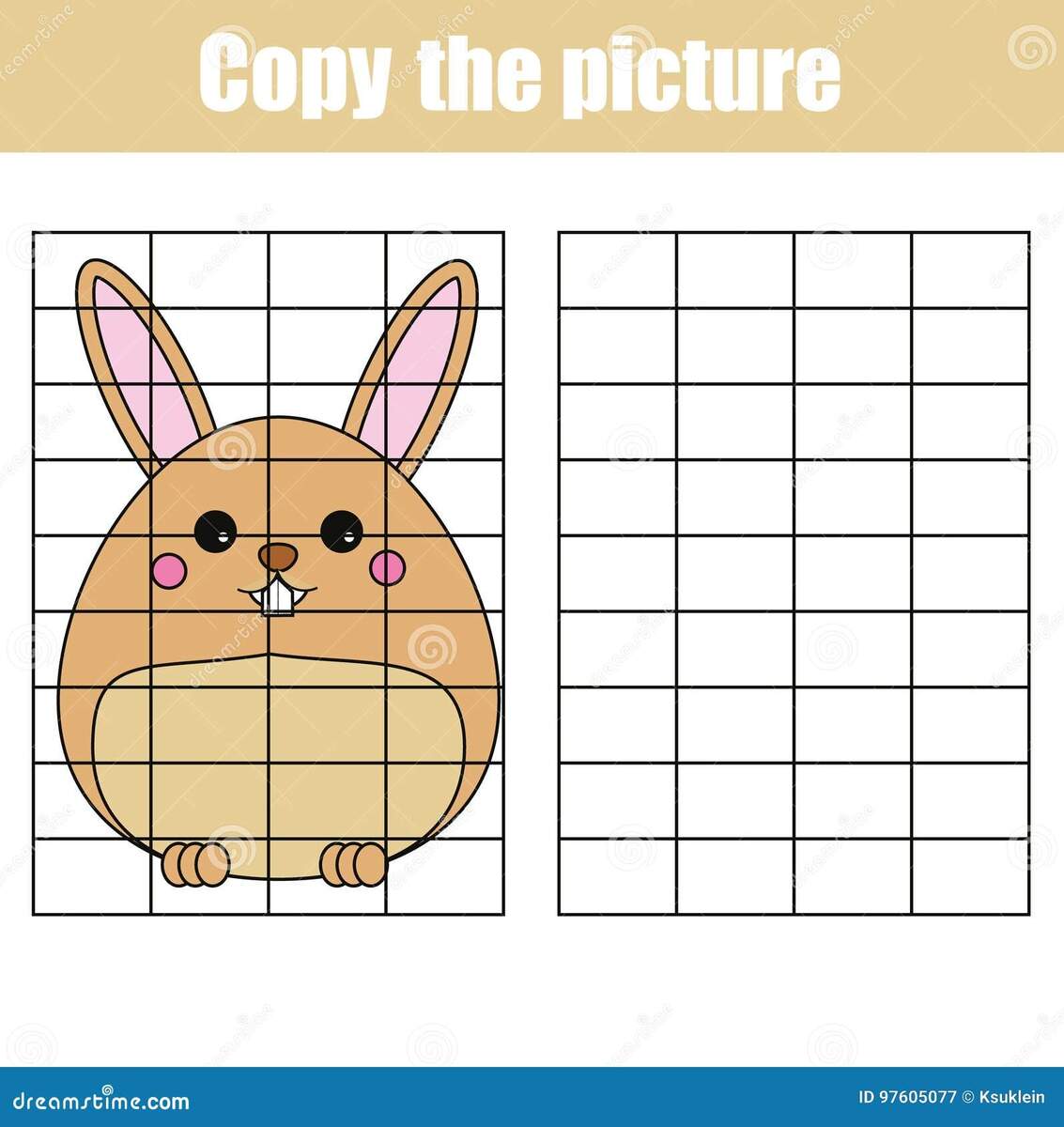 Grid Copy Worksheet Educational Children Game Printable Kids Activity Sheet With Cute Rabbit Bunny Copy The Picture Stock Vector Illustration Of Exercise Babies 97605077