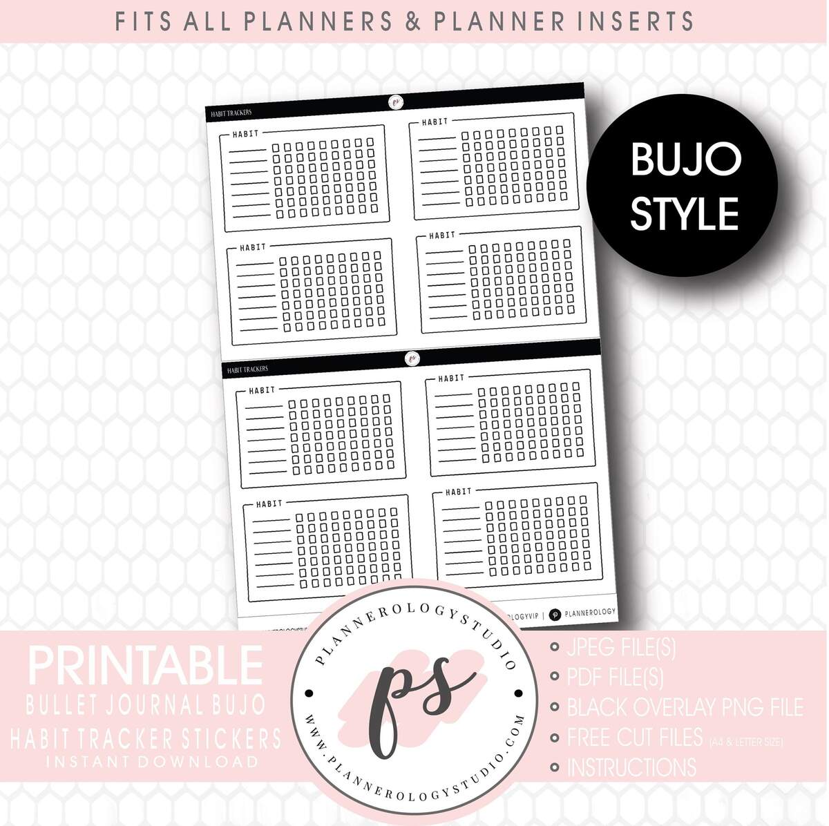 Habit Tracker Bujo Bullet Journal Style Digital Printable Planner Stickers Jpg Pdf Free Cut File Etsy