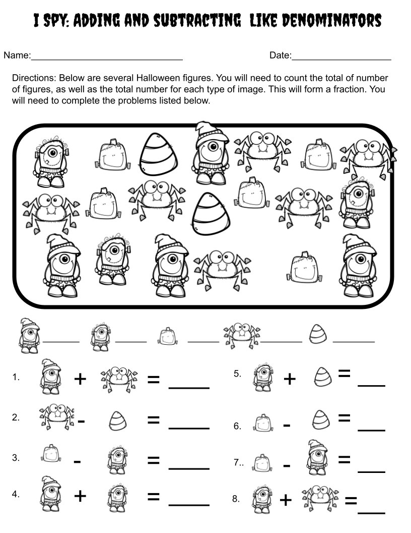 Halloween Adding And Subtracting Fractions With Like Denominators Made By Teachers Halloween Adding And Subtracting Fractions With Like Denominators Made By Teachers