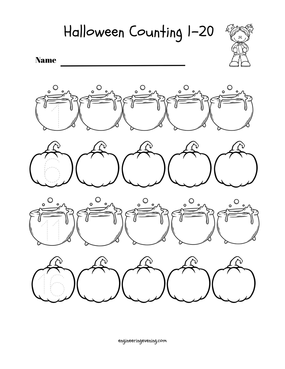 Halloween Numbers 1 20 Tracing Worksheet Engineering Evening