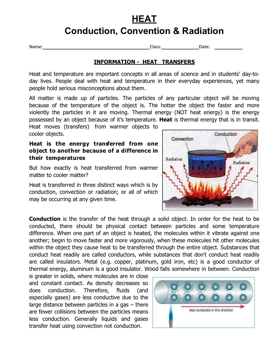 Heat Transfer Conduction Convection Radiation Worksheet Heat Transfer Conduction Convection Radiation Worksheet