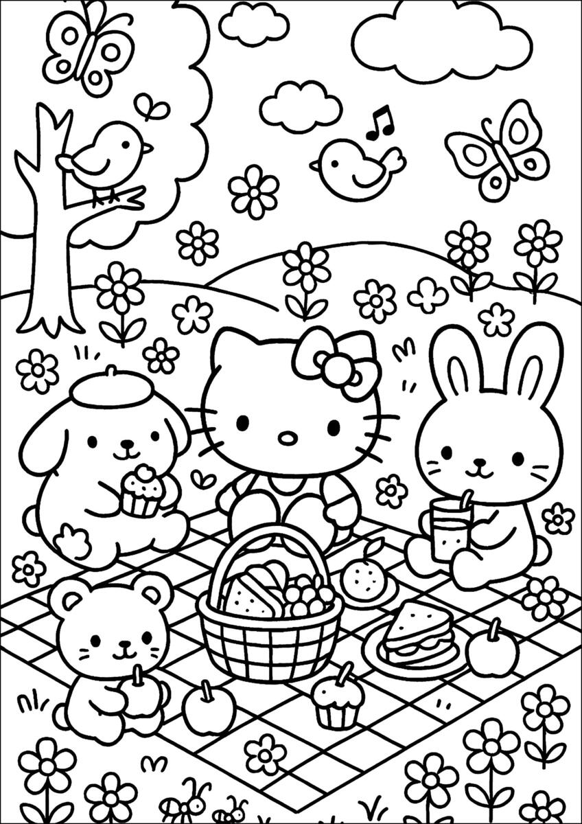 Hello Kitty And Friends Picnic Hello Kitty Coloring Pages Hello Kitty For The Holidays Coloring Page Easy Drawing Guides