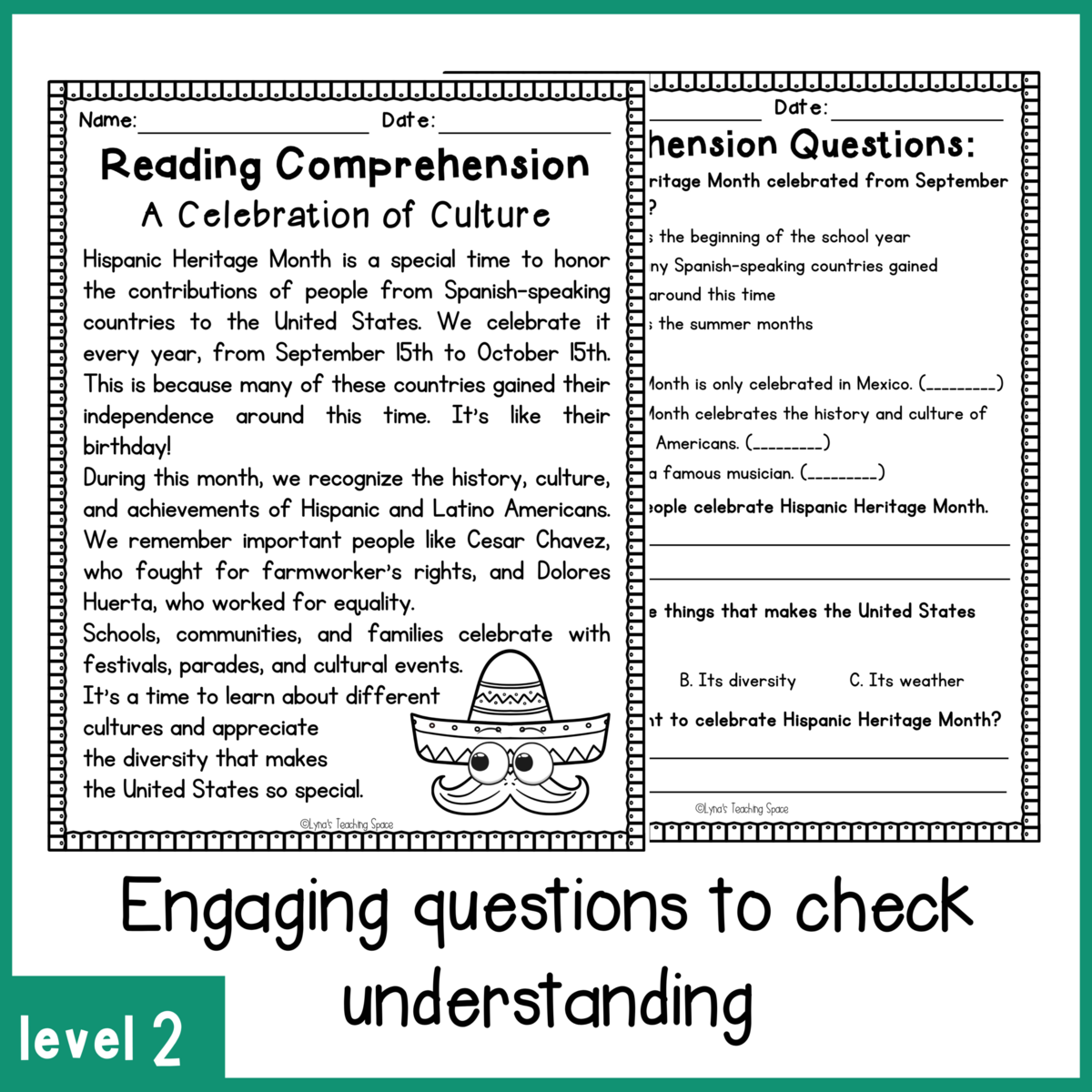 Hispanic Heritage Month Reading Comprehension Passages Questions 2 Levels Made By Teachers Hispanic Heritage Month Reading Comprehension Passages Questions 2 Levels Made By Teachers