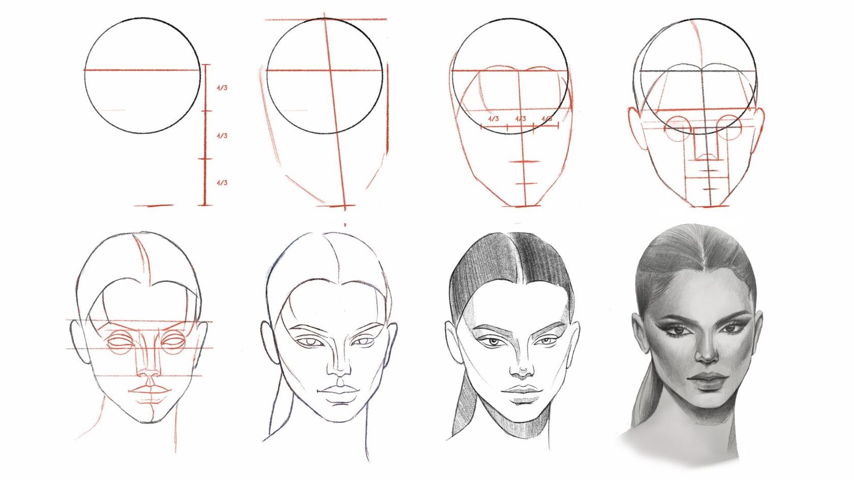 HOW TO DRAW FEMALE FACE STEP BY STEP GUIDE OF DRAWING PORTRAIT FROM THE FRONT SIDE AND A 3 4 VIEW