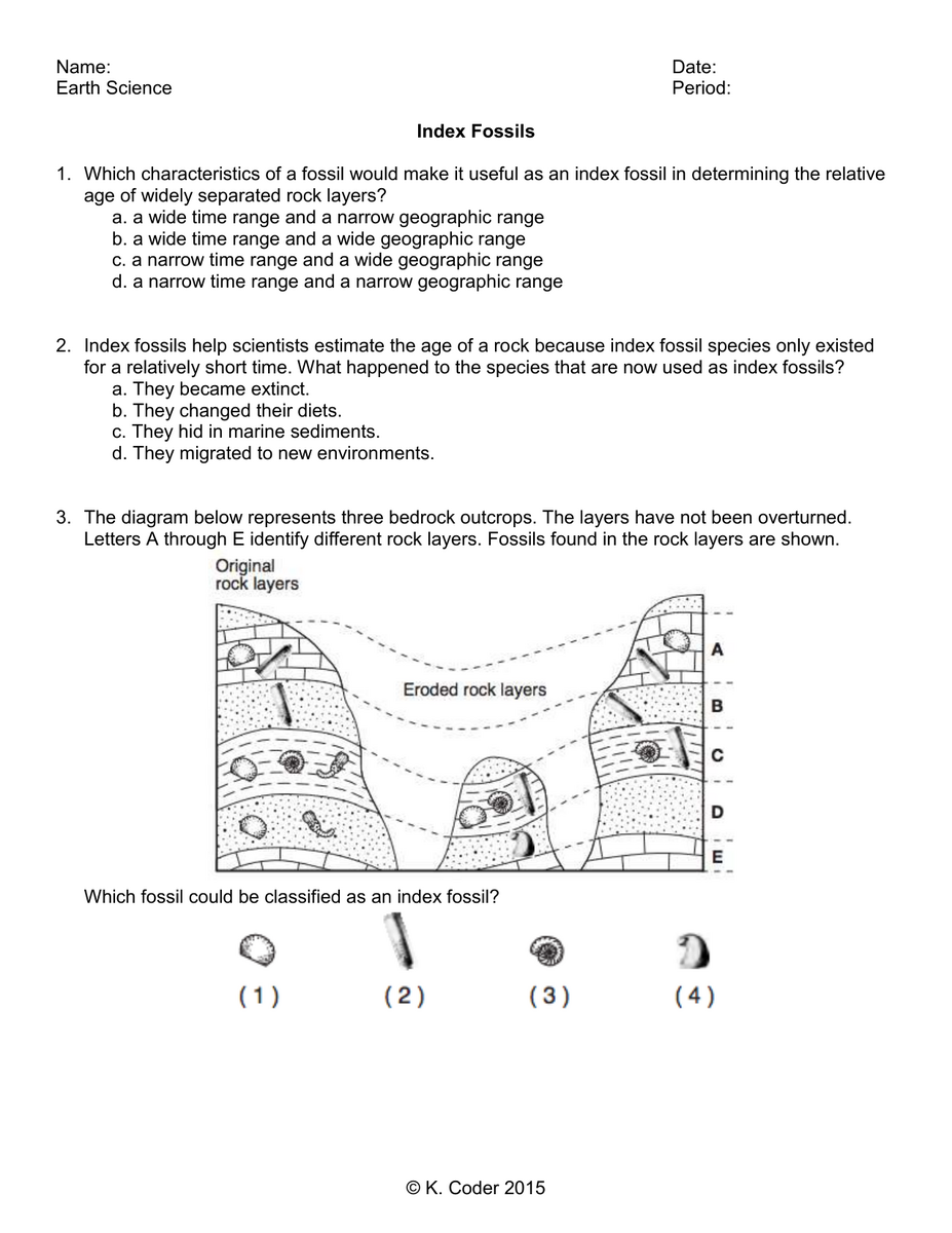 Index Fossils Worksheet Earth Science Practice Index Fossils Worksheet Earth Science Practice